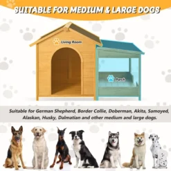 SEVOBAL 60.2" Large Outdoor Dog House Dog Crate Pet Crate Dog Kennel Pet House Porch Asphalt Roof Elevated Floor Side Window, Brown, 60.2"*44"*40" 10 SEVOBAL 60.2" Large Outdoor Dog House Dog Crate Pet Crate Dog Kennel Pet House Porch Asphalt Roof Elevated Floor Side Window, Brown, 60.2"*44"*40" -Household Items GUEST c5daf01d 9bc1 47cf 896d 0dfc1616b60a
