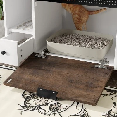 SEVOBAL Pet Crates And Houses Multi Function Litter Cabinet Cat Furniture Dual Storage System Grooved Entryway, Brown, 31.8"*22"*31.8" 4 SEVOBAL Pet Crates And Houses Multi Function Litter Cabinet Cat Furniture Dual Storage System Grooved Entryway, Brown, 31.8"*22"*31.8" - Image 2
