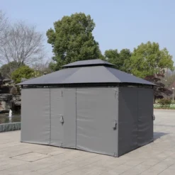 Sevobal Patio Umbrellas Outdoor Patio Gazebo Canopy Tent With Ventilated Double Roof And Mosquito Net, Suitable For Lawn, Gray, 157.48"*118"*108.66"