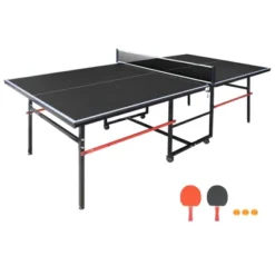 SEVOBAL Table Tennis Accessories 8ft Foldable Portable Ping Pong Table Set With Net Paddles And Balls For Indoor Games, Black, 50"*25"*5" -Household Items GUEST c719d241 981a 4a71 95b0 8b297a52170a