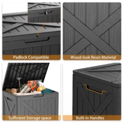 SEVOBAL Deck Boxes 32 Gal Outdoor Storage Deck Box, Weather-Resistant Outdoor Bench With Stay-Up Lid, Black, 22.09"*17.09"*20.87" -Household Items GUEST c7c18064 7c31 4fc0 b093 5b440735805f