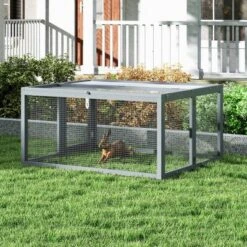 SEVOBAL Pet Crates And Houses Folding Rabbit Hutch Lockable Doors Ground Stakes For Indoor And Outdoor Patio Garden Deck, Gray, 43.3"*37"*21.3" -Household Items GUEST c8947c97 1ee1 42c9 9bff 9091a6340b8e