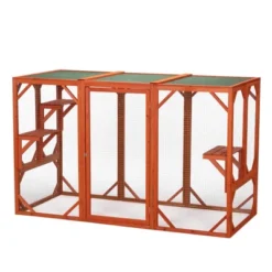 Sevobal Pet Crates And Houses Large Wooden Cat House, Outdoor Cat Cage With Water-proof Asphalt Planks And Cat Perches, Orange, 70.9"*31.5"*44.3" -Household Items GUEST c9ac80ad b0de 4663 840c 23d5a241decf