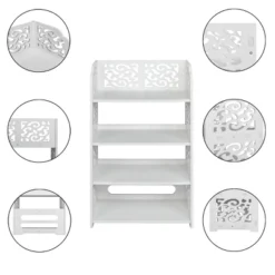 SEVOBAL 4-Tier Hollow Carved Shoe Rack Board Shoe Storage Organizer Cabinet For Narrow Entryway Space-Saving Boots Display, White, 28.35"*10.24"*3.15" -Household Items GUEST c9db1e12 d6d6 4fd2 8f9c 649f7b016c6c