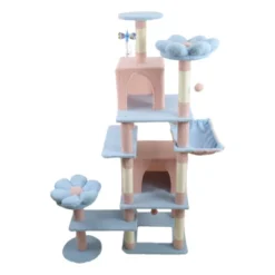 SEVOBAL Pet Tower Floral Cat Tree With Spacious Condo And Hammock, Multi-Level Playground For All Age Cats Playing, Sleeping, Blue, 20"*20"*14.4" -Household Items GUEST ca52eadc 5733 43c5 a27c 3adb4c40a3ca