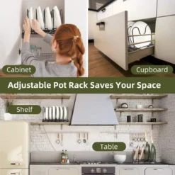 SEVOBAL Pot Rack Expandable Pan Organizer Lid Holder 10 Adjustable Compartment Kitchen Cabinet Cookware Baking Frying Rack, Black, 12.29"*8.19"*2.73" -Household Items GUEST ca60a43f 45b0 4fba 9679 c14f71c29027