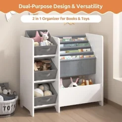 SEVOBAL Decorative Bookshelf Kids Bookshelf And Toy Storage Organizer, Book Shelf With 3 Collapsible Fabric Drawers, White, 25.59"*11.81"*26.62" -Household Items GUEST cabf0234 e093 4009 b749 7f47dd35e295