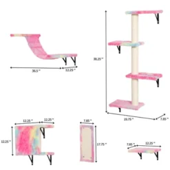 Sevobal Pet Tower Wall Mounted Cat Tree, 5 Pcs Cat Tower For Kittens, Modern Cat Furniture, Pink, 19.75"*7.85"*38.25" -Household Items GUEST cac1874a 34db 4da9 8c3f f32536b48470