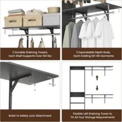 SEVOBAL Freestanding Coat Racks 6 Shelves And 3 Rods Heavy-Duty Wood Closet Organizer System, Adjustable Storage For Using, Gray, 15.8"*96.1"*75" 8 SEVOBAL Freestanding Coat Racks 6 Shelves And 3 Rods Heavy-Duty Wood Closet Organizer System, Adjustable Storage For Using, Gray, 15.8"*96.1"*75" -Household Items GUEST cc04c0e7 cf40 4e83 b15a a1696cadbda5