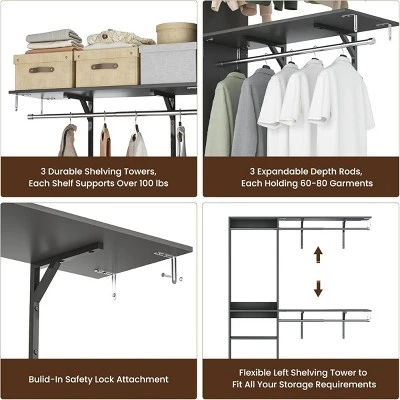 SEVOBAL Freestanding Coat Racks 6 Shelves And 3 Rods Heavy-Duty Wood Closet Organizer System, Adjustable Storage For Using, Gray, 15.8"*96.1"*75" 5 SEVOBAL Freestanding Coat Racks 6 Shelves And 3 Rods Heavy-Duty Wood Closet Organizer System, Adjustable Storage For Using, Gray, 15.8"*96.1"*75" - Image 3