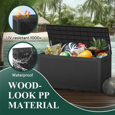 SEVOBAL Deck Boxes 100 Gal Outdoor Patio Storage Box With Handle, For Storage Patio Furniture Garden Tools, Black, 48.03"*21.46"*24.53" 5 SEVOBAL Deck Boxes 100 Gal Outdoor Patio Storage Box With Handle, For Storage Patio Furniture Garden Tools, Black, 48.03"*21.46"*24.53" - Image 3