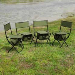 Sevobal Outdoor Portable Chairs 4 Piece Gray Folding Chair With Storage Bag For Indoor Outdoor Camping Picnics Fishing, Green, 19.3"*15.35"*30.5"