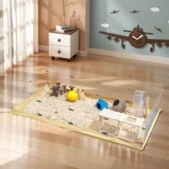 Sevobal Pet Crates And Houses Transparent 12PCS Guinea Pig Cage, Hamster Enclosure With Waterproof Kraft Paper Bottom, Clear, 47.4"*23.77“*9.84”