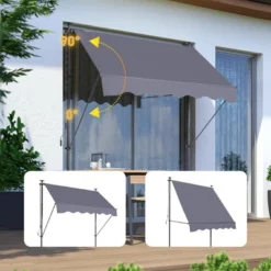 Sevobal Patio Umbrellas Manual Retractable Awning, Non-Screw Outdoor Sun Shade Cover With UV Protection For Backyard, Gray, 78"*47"*122"