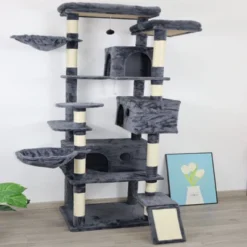 SEVOBAL Pet Tower 84-Inch Multi-Level With Spacious Condo, Hammock With Sisal Scratching Posts For Multiple Cats, Dark Gray, 24.41"*15.35"*20.47" -Household Items GUEST cfd489e3 d9d6 4d9d a0b2 a46dd0011530