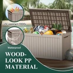 SEVOBAL Deck Boxes, 230 Gal Outdoor Storage Deck Box, Small Patio Storage Bin For Garden Tools, Brown, 57.87"*32.24"*33.66" -Household Items GUEST d0c296ab 9f34 4f55 949e 60ab0e3ddb9c