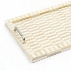 SEVOBAL Serving Platters 2 Set Handcrafted Checkered Serving Trays With Elegant Bone And Resin Set With Handles For Dining, Yellow, 18"*14"*2.5" -Household Items GUEST d177516e da28 40bb 8fcd 3eeb55578709