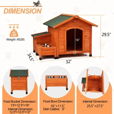 SEVOBAL Pet Crates And Houses Premium Wooden Dog House, Spacious Indoor, Outdoor Shelter With Food Storage, Feeding Station, Orange, 35.8"*29.1"*7.5" 4 SEVOBAL Pet Crates And Houses Premium Wooden Dog House, Spacious Indoor, Outdoor Shelter With Food Storage, Feeding Station, Orange, 35.8"*29.1"*7.5" - Image 2