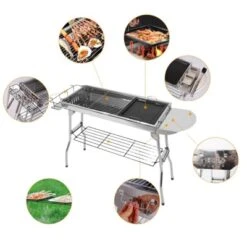 SEVOBAL Outdoor Grills, Griddles And Smokers Foldable Outdoor BBQ Set With Non Stick Pan, Accessories For Camping, Picnics, Silver, 30.3"*11.17"*7.5"