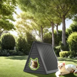 SEVOBAL Pet Crates And Houses Triangular Weatherproof Cat Shelter, Cozy Outdoor Indoor House With Escape Door, Black, 23.82"*25.59"*25.67" -Household Items GUEST d4d974ad 9de9 40c2 acab c2adf7ec3014