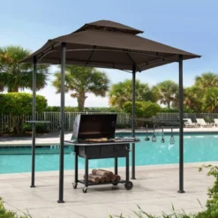 Sevobal Patio Umbrellas Outdoor Grill Gazebo Shelter Tent, Double Tier Soft Top Canopy And Steel Frame With Hook And Bar Counters, Brown, 95"*59"*97" -Household Items GUEST d52f3986 c6a1 4feb 8ec9 080bae867d4b