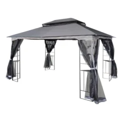 Sevobal Patio Umbrellas Outdoor Patio Gazebo Canopy Tent With Ventilated Double Roof And Detachable Mesh Screen On All Sides, Gray, 165"*120"*108"
