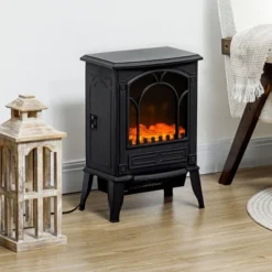 SEVOBAL Fireplace Insert Heater Mantel 3D Flame Fireplace Stove Bottom Air Outlet Fire Place Panoramic Fire Place Heater, Black, 16.9"*12.2"*21.7"