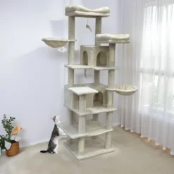 SEVOBAL Pet Tower 68-Inch Multi-Level With Plush Perches And Hammocks, Tall With Scratching Posts For Multiple Cats, Beige, 20.47"*12.6"*20.87" -Household Items GUEST d7d3de88 fd7f 4c3b 8195 cc1b341709e6