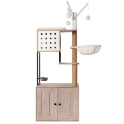 SEVOBAL Pet Tower All-in-One Cat Tree With Litter Box Enclosure, Featuring Hammock, Bed, Food Station, Scratching Posts, Beige, 29.53"*22.05"*6.5" -Household Items GUEST d8f559e7 21c7 4676 b66b 34cec46df224
