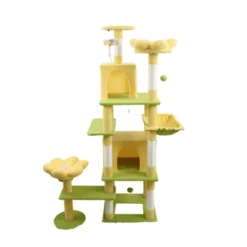 SEVOBAL Pet Tower Floral Cat Tree With Spacious Condo And Hammock, Multi-Level Playground For All Age Cats Playing, Sleeping, Yellow, 20"*20"*14.4" -Household Items GUEST da6e211e f4a8 4513 9773 ade67d5d6a9b