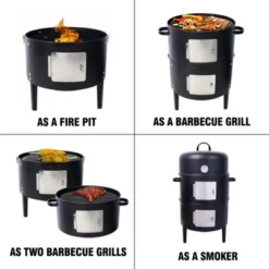 SEVOBAL Grill Cookware Heavy-Duty Steel Charcoal Smoker With Precise Temperature Control, Round Smoker For Grilling, Smoking, Black, 21.5"*17"*33.88" -Household Items GUEST da7b3369 83b5 4746 9214 7f0c6e8736f3