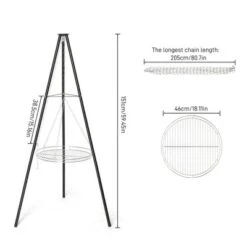 SEVOBAL Grill Cookware Height-Adjustable Campfire Tripod Grill, Stable 3-Leg Design For Outdoor Firepit, Camping BBQ, Black, 18.11"*18.11"*59.45"