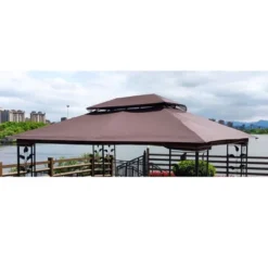 Sevobal Patio Umbrellas Outdoor Patio Gazebo Replacement Canopy, Double Tiered Gazebo Tent Roof Top Cover Only, Brown,129.93"*104.33"*36.78" -Household Items GUEST dabf4354 741a 43ca 9a69 609d9108c945