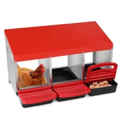 SEVOBAL Pet Crates And Houses 3 Houses Dual Chamber Poultry Nesting Box For Hens And Ducks, Secure Egg Laying Sanctuary, Red, 33.86"*14.96"*6.89"