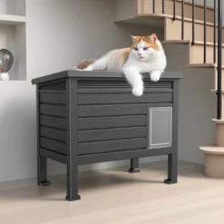 SEVOBAL Pet Crates And Houses Weatherproof Outdoor Shelter, PP Material With Door, Cozy Raised For Cats, Small Animals, Black, 31.02"*19.09"*26.73" -Household Items GUEST dc5d3b91 3284 425c ad7f 87d963d3c044
