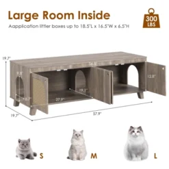 SEVOBAL Pet Crates And Houses Double Large Hidden Cat Litter Box Enclosure Furniture Cabinet With Rattan Doors, Brown, 57.9"*19.7"*19.7" -Household Items GUEST dcc9a363 d227 40c8 90a1 142f41bacb2b