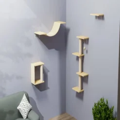 SEVOBAL Pet Tower Light Wall-Mounted Cat Climbing Set, 4-Piece Space-Saving Shelves With Scratching Posts For Indoor Cats, Beige, 13.7"*14.6"*9.5" -Household Items GUEST dcfa6578 26c1 404e 87af 0afa3076016e