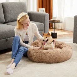 SEVOBAL Pet Beds Anti-Slip Round Fluffy Plush Faux Fur Cat Bed, Pet Bed For Dog Or Cat, Removable Pet Sofa Bed, Brown, 24.8"*24.8"*5.9" -Household Items GUEST de6fca43 4da2 43d7 a644 4bbf1857e42e