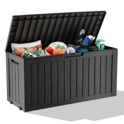 SEVOBAL Deck Boxes 75 Gal Portable Storage Box With Large Capacity For Storage Patio Furniture, All Weather, Black, 46.06"*21.06"*21.65" -Household Items GUEST df1007c5 962d 46d0 acd8 8f65a1c032ab