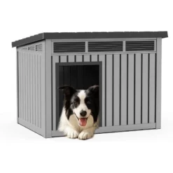 SEVOBAL Pet Crates And Houses All-Weather Dog House With Removable Floor, Indoor Outdoor Use, Medium To Large Dogs, Gray, 32.2"*25.12"*24.13" -Household Items GUEST dfcb1e30 70be 4eee 8cd8 ce9fafca198e