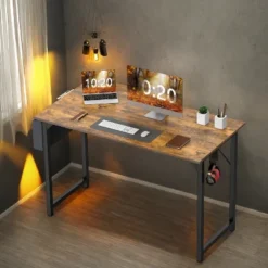 Sevobal Desks Game Computer Desk, Home Office Desk, Desk For Studying, Writing, Working , Gaming, Modern Simple, Brown, 63"*26"*29.8"