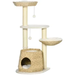 SEVOBAL Cat Tree Kitty Activity Center, Cat Climbing Toy With Cattail Fluff, Bed, Condo, Sisal Scratching Post, Natural, (19.8"*19.8"*46.8") -Household Items GUEST e01fa78f ba28 4733 b702 59a889db8050