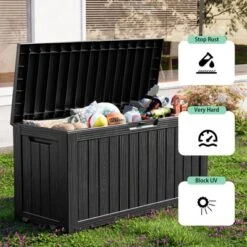 SEVOBAL Deck Boxes 75 Gal Portable Storage Box With Large Capacity For Storage Patio Furniture, All Weather, Black, 46.06"*21.06"*21.65" -Household Items GUEST e02eb68b e657 4c80 86a6 d8d2cbf22fb1