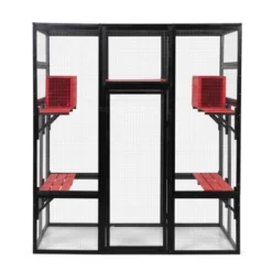Sevobal Pet Crates And Houses Gothic Outdoor Large Cat Catio With Platforms And Condos, Patio Cat Window Box, Weatherproof, Black, 62.6"*32.3"*70.1" -Household Items GUEST e1be997f 38a9 4e61 ba1d 3a1891603f64