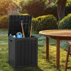 SEVOBAL Deck Boxes, 28 Gal Outdoor Storage Deck Box, Small Patio Storage Bin For Garden Tools, Black, 18.11"*16.93"*23.03" -Household Items GUEST e20c2d47 c71c 4489 b6a0 6c4d5a5f5993