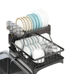 SEVOBAL 2-Tier Dish Racks Kitchen Holder Dish Drying Rack Drainboard Detachable Drainer Organizer Utensil Cup Rack Swivel, Black, 17.36"*12.68"*4.29" -Household Items GUEST e24e025a b470 4ebc b235 b66feda25154