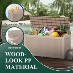 SEVOBAL Deck Boxes 100 Gal Outdoor Patio Storage Box With Handle, For Storage Patio Furniture Garden Tools, Brown, 48.03"*21.46"*24.53" -Household Items GUEST e2c3aff8 fbb2 413a 8fc8 2f89ece8bf12