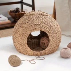 SEVOBAL Woven Wicker Round Cat Bed Cave With Handles,For Any Size Cat Breeds,Use With Cat Tower,Brown, (18"*18"*18") -Household Items GUEST e3226727 b898 46dc b87c 158dcce5691a