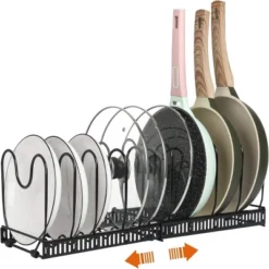 SEVOBAL Pot Rack Expandable Pan Organizer Lid Holder 10 Adjustable Compartment Kitchen Cabinet Cookware Baking Frying Rack, Black, 12.29"*8.19"*2.73" -Household Items GUEST e34678ab 5960 47d9 800d 982e2c64cf4d
