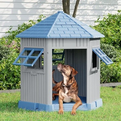 SEVOBAL Pet Crates And Houses Barn Dog House Removable Roof Easy Cleaning Waterproof UV Protected For Outdoor Yard Patio, Blue, 34.8"*30.51"*36.89" 3 SEVOBAL Pet Crates And Houses Barn Dog House Removable Roof Easy Cleaning Waterproof UV Protected For Outdoor Yard Patio, Blue, 34.8"*30.51"*36.89"